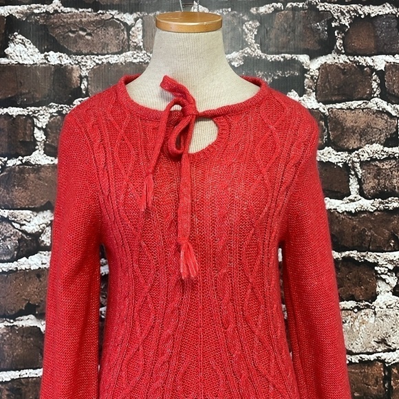 Prana Sweater Women's S Small Red Cable Knit Pullover Long Sleeve Tassles - Picture 7 of 14